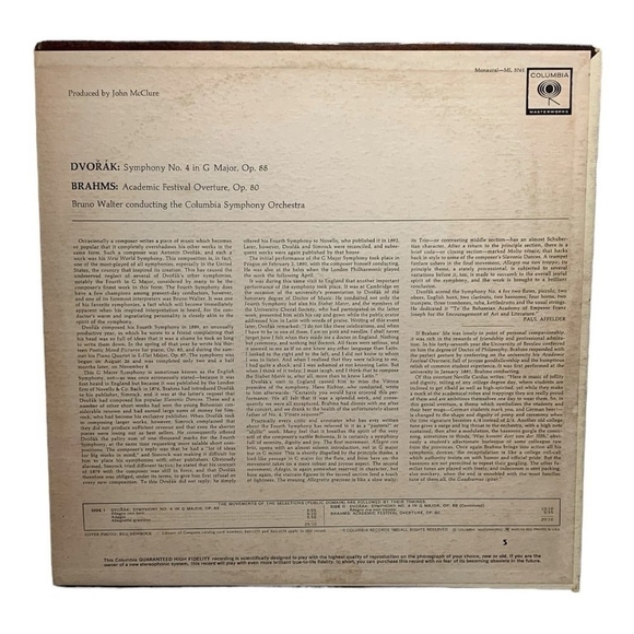 LP Antonin Dvorak  - Symphony No. 4 / Academic Festival Overture Vinyl Record - Picture 2 of 2